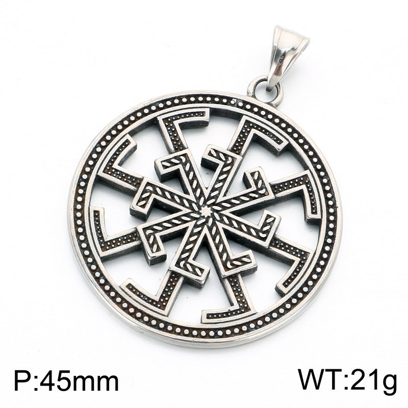 Vintage Viking Celtic Knot Luhn Rune Cross Pendant Slavic Sun Pattern Stainless Steel Necklace