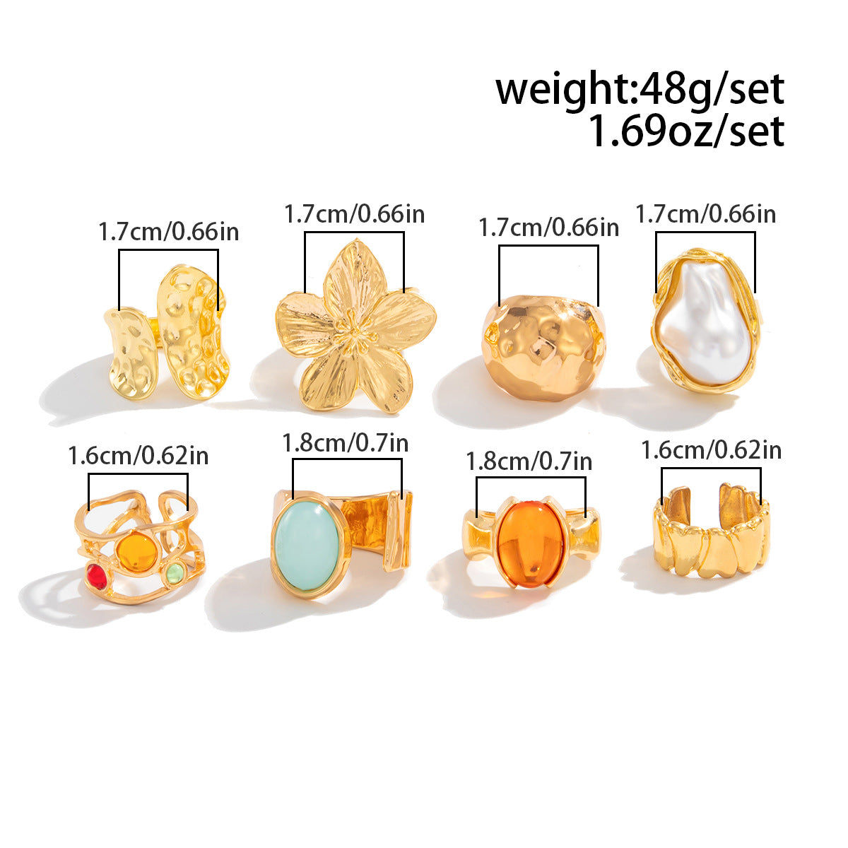Planderful Vienna Verve Zircon Baroque Imitation Pearl Ring Set Statement Jewelry For Women