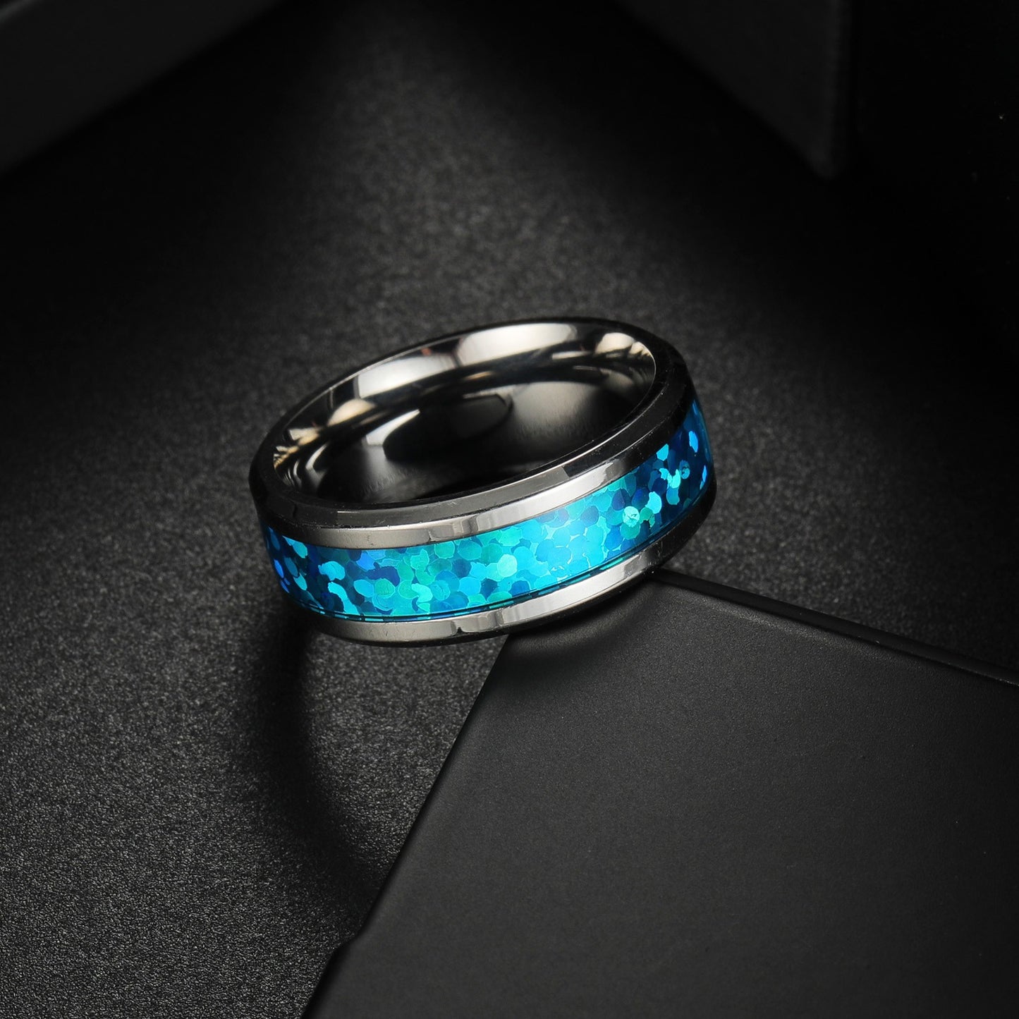 Planderful Opal Ring For Couples Unisex Stainless Steel Durable Jewelry With European Red And Blue Opal
