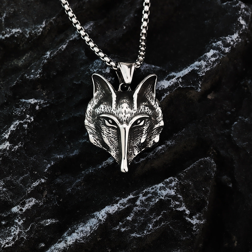 Nordic Retro Stainless Steel Men's Pendant Viking Wolf Head Necklace