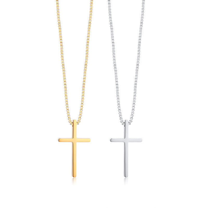 Stainless Steel Cross Box Chain Necklace Gold Female Fashion