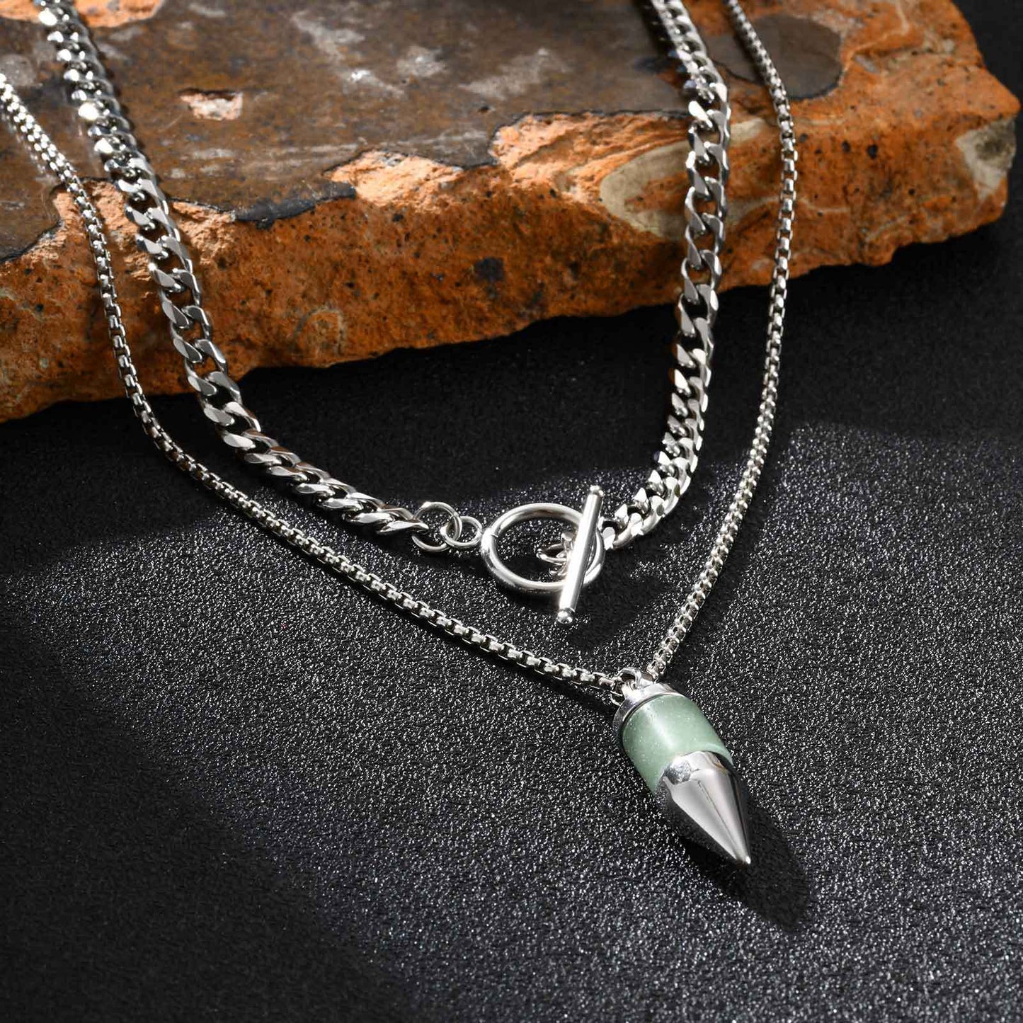 Planderful Mens Pendant Necklace Round Bullet Gemstones