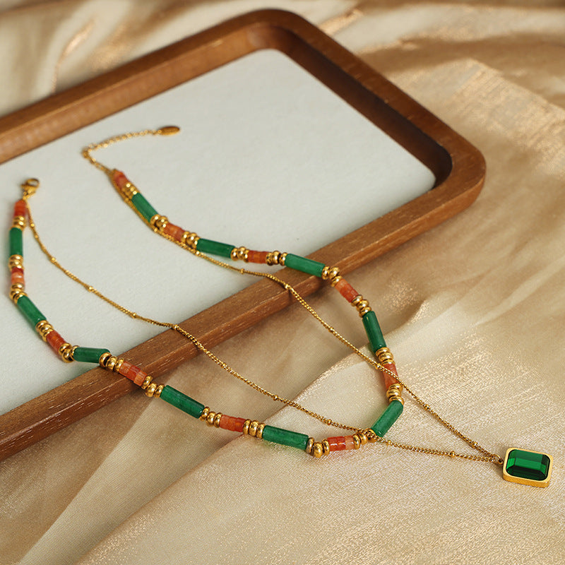 Luxurious Natural Stone Double Layer Necklace for Women