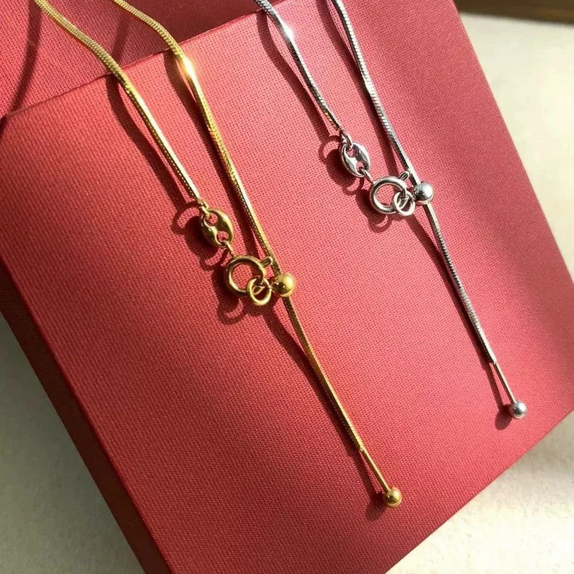 Planderful Jewelry Adjustable Beaded Chain Necklace In Gold Or Silver For Men And Women Durable Steel