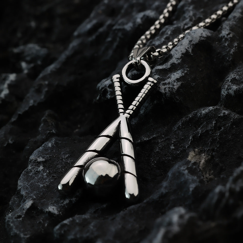 Vintage Men's Jewelry Stainless Steel Baseball Pendant Necklace