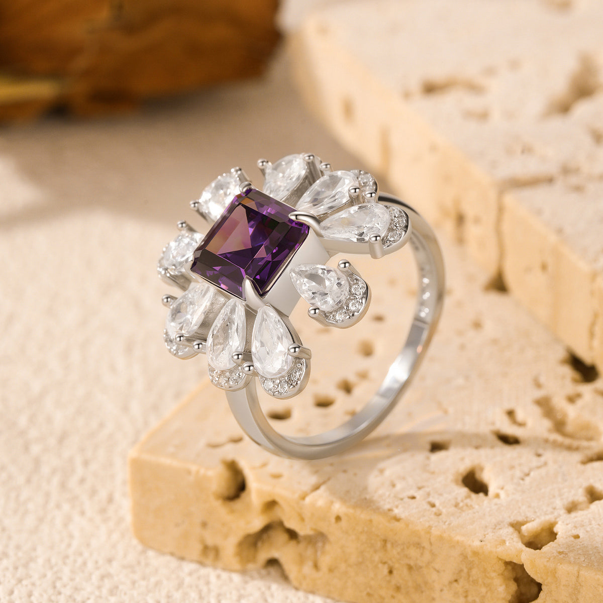 925 Sterling Silver Violet Zircon Ring