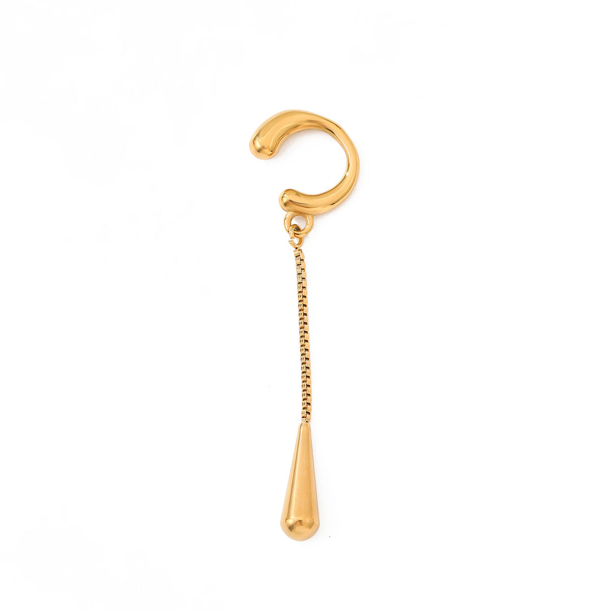 Planderful Vienna Verve Stainless Steel Water Drop Ear Clips No Piercing Tassel Chain for Modern Women