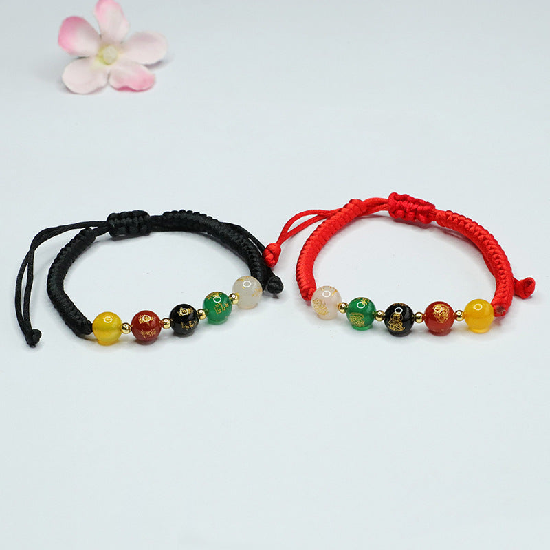 Five Gods of Wealth Sterling Silver Bracelet with Natural Agate and Chalcedony