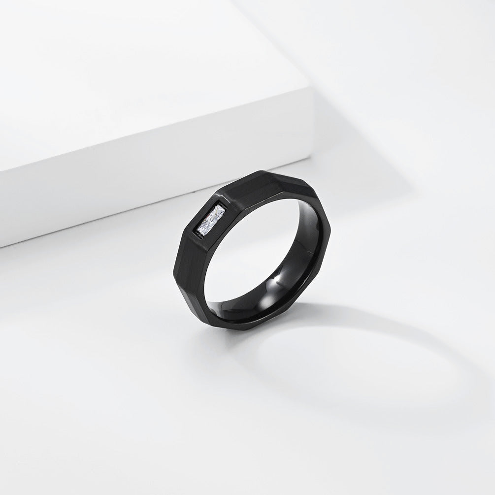 Planderful Everyday Genie Geometric Zircon Titanium Steel Ring For Unisex Street Style