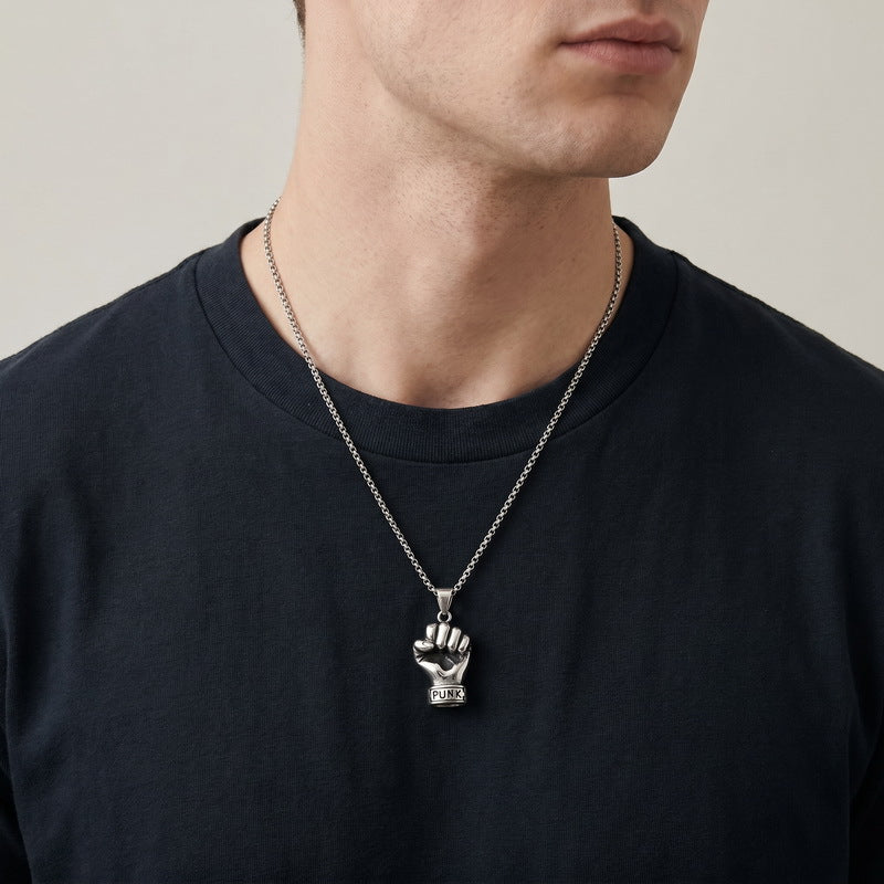 Rock Punk Pendant Three-Dimensional Fist Casting Stainless Steel Men's Pendant Necklace
