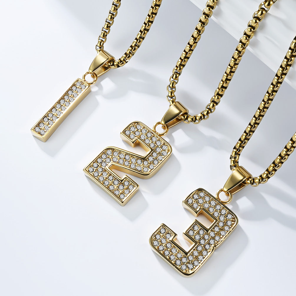 Planderful Everyday Genie Zircon Necklace Arabic Numerals Unisex Streetwear Charm For Men Women