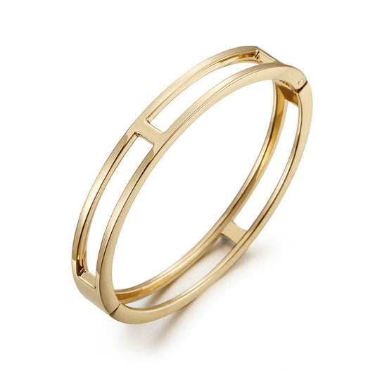 Gold Titanium Steel Women's Bracelet with Hollow Design