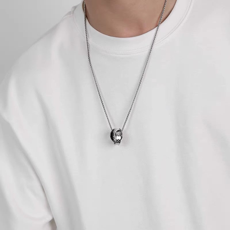 Planderful Jewelry Everyday Genie Steel Necklace For Men And Women Double Ring Pendant