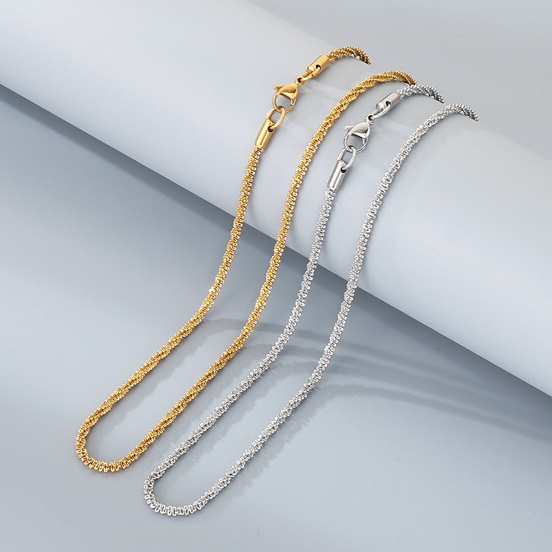 And Stainless Steel Women'S Flash Chain Collarbone Chain, Minimalist Twisted Rope Chain Corn Necklace