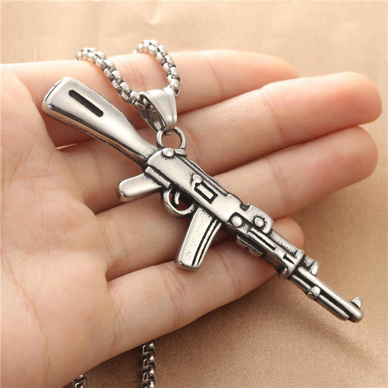 Personalized Punk Titanium Steel Gun Pendant Necklace for Men - Retro Trendy Stainless Steel Design