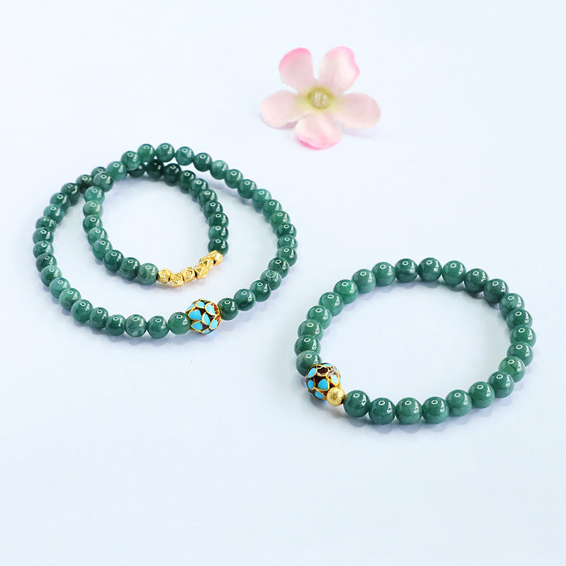 Blue Water Jadeite Lotus Beaded Bracelet