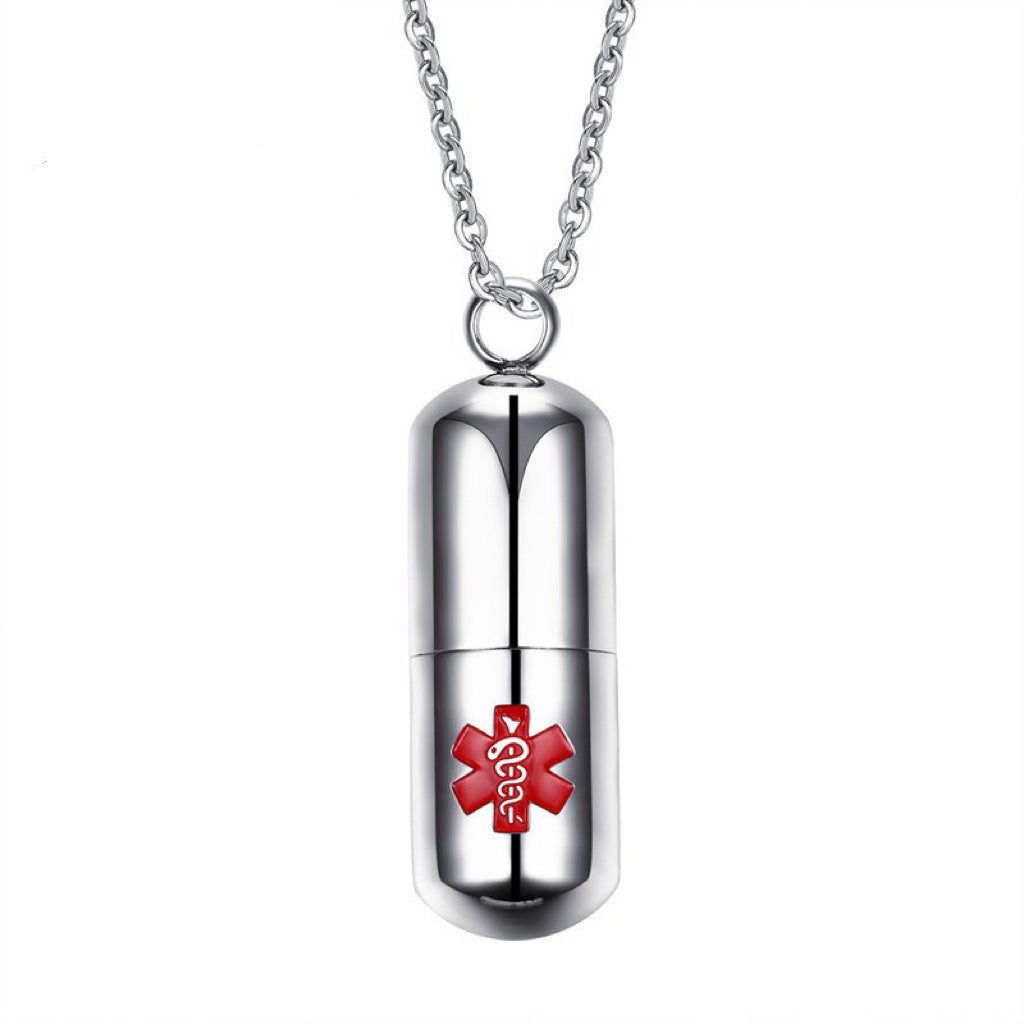 Planderful Stainless Steel Medical Logo Pill Pendant Necklace Keepsake Urn Gift for Women