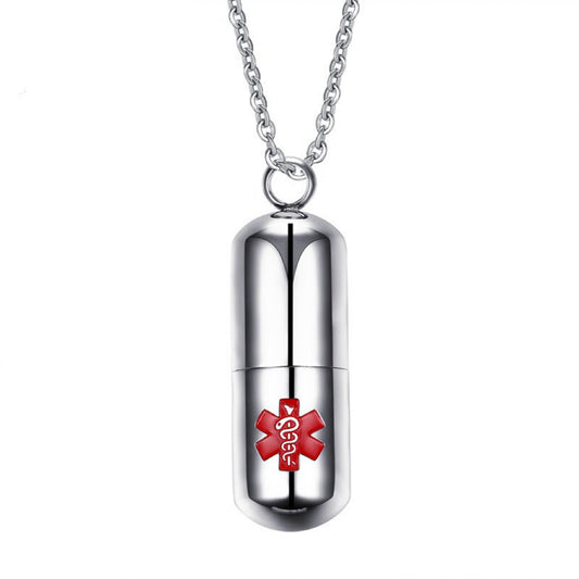 Planderful Stainless Steel Medical Logo Pill Pendant Necklace Keepsake Urn Gift for Women