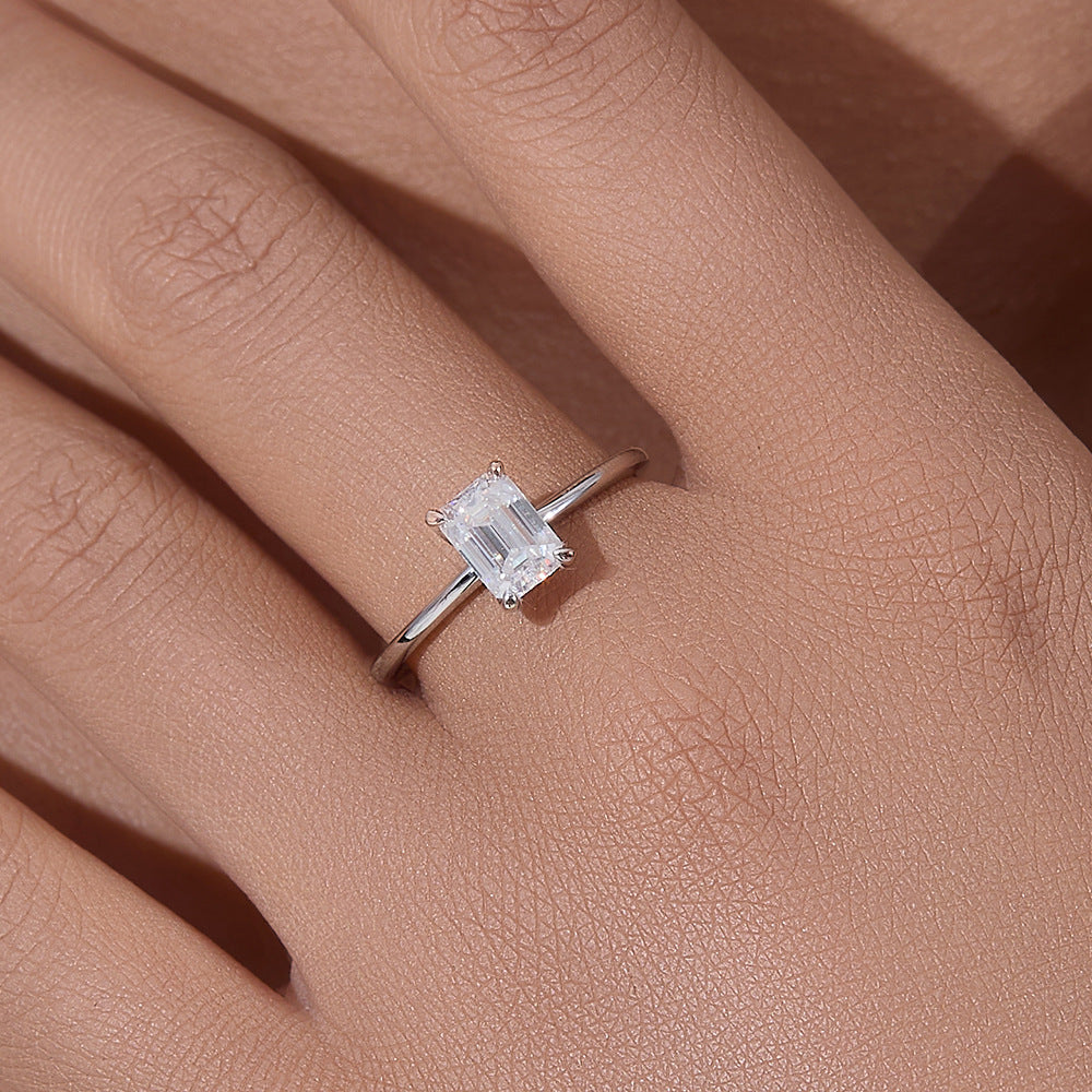 1 Carat D Color Rectangular Diamond Sterling Silver Ring