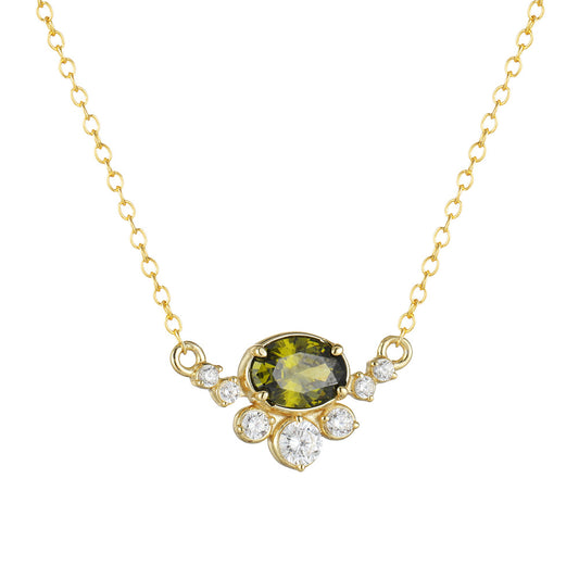 S925 Sterling Silver Egg-Shaped Olive Green Zircon Pendant Necklace Wind Color Treasure Necklace