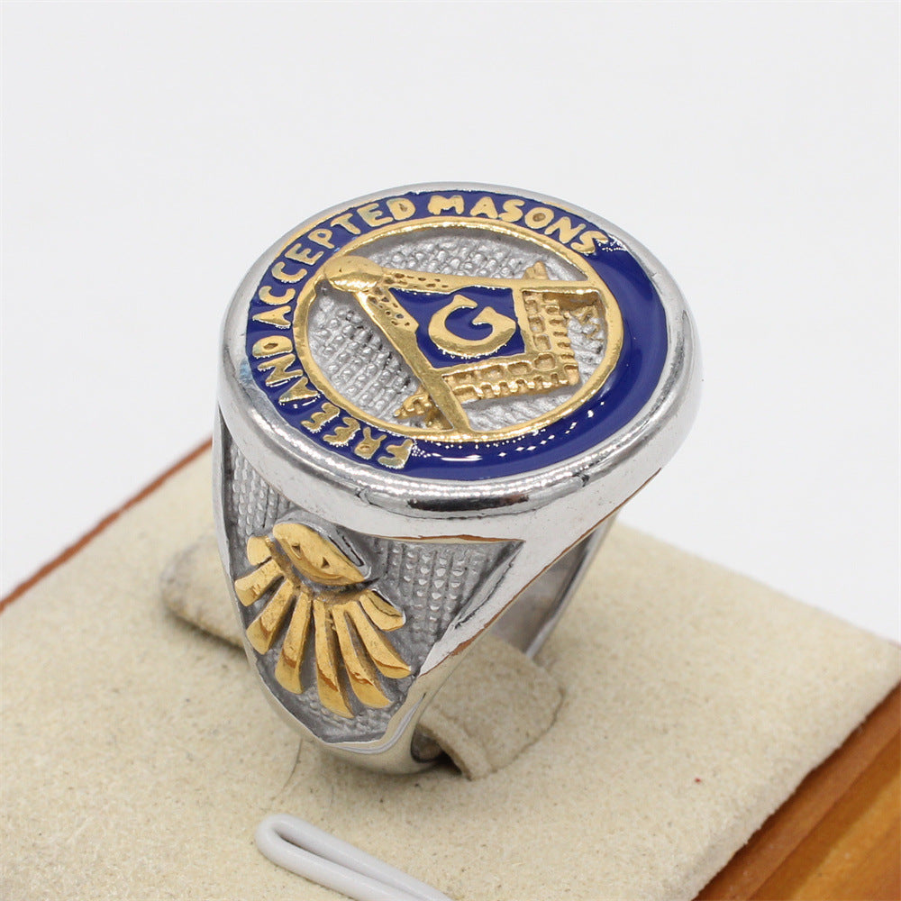 Planderful Freemasonry Ring For Men And Unisex Titanium Steel Protection Statement Jewelry