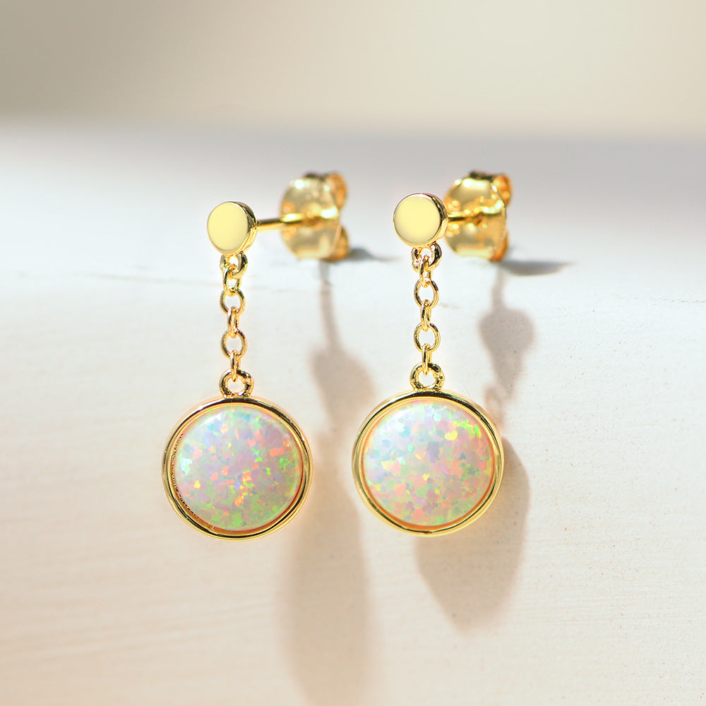 Foreign Trade Popular Earrings Versatile Copper Gold-Plated Earrings Opal Ear Jewelry