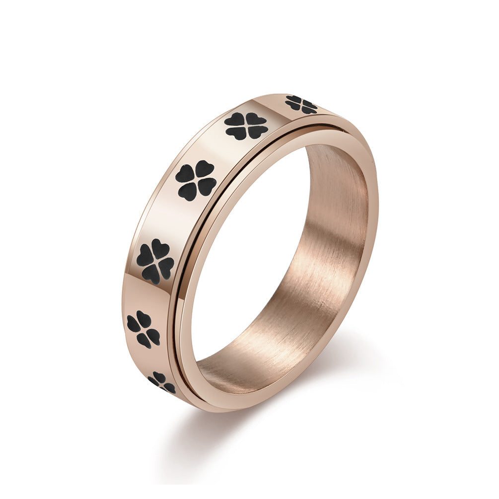 Amazon Lucky Four-Leaf Clover Rotatable Titanium Steel Ring for Men