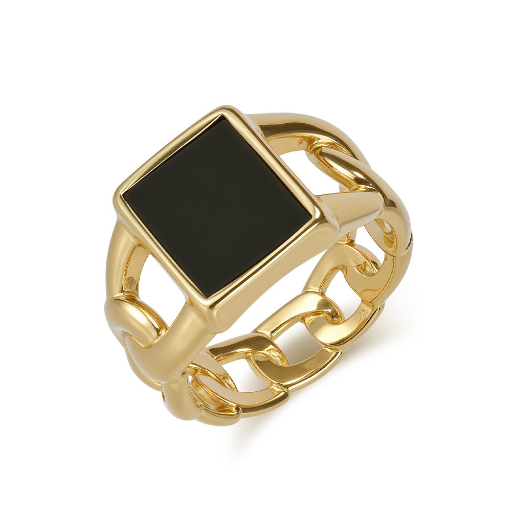 Planderful Everyday Genie Tiger Eye Titanium Steel Ring For Men Geometric Hollow Cuban Chain