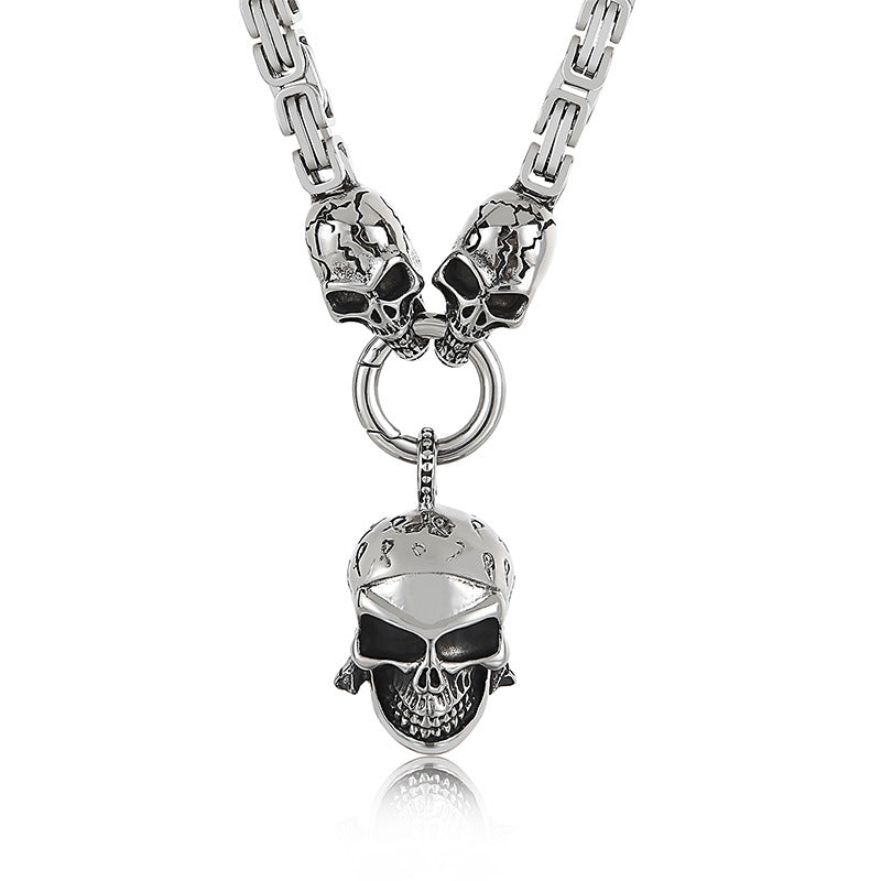 Bold Cross Skull Titanium Steel Necklace for Men - European and American Fashion Statement