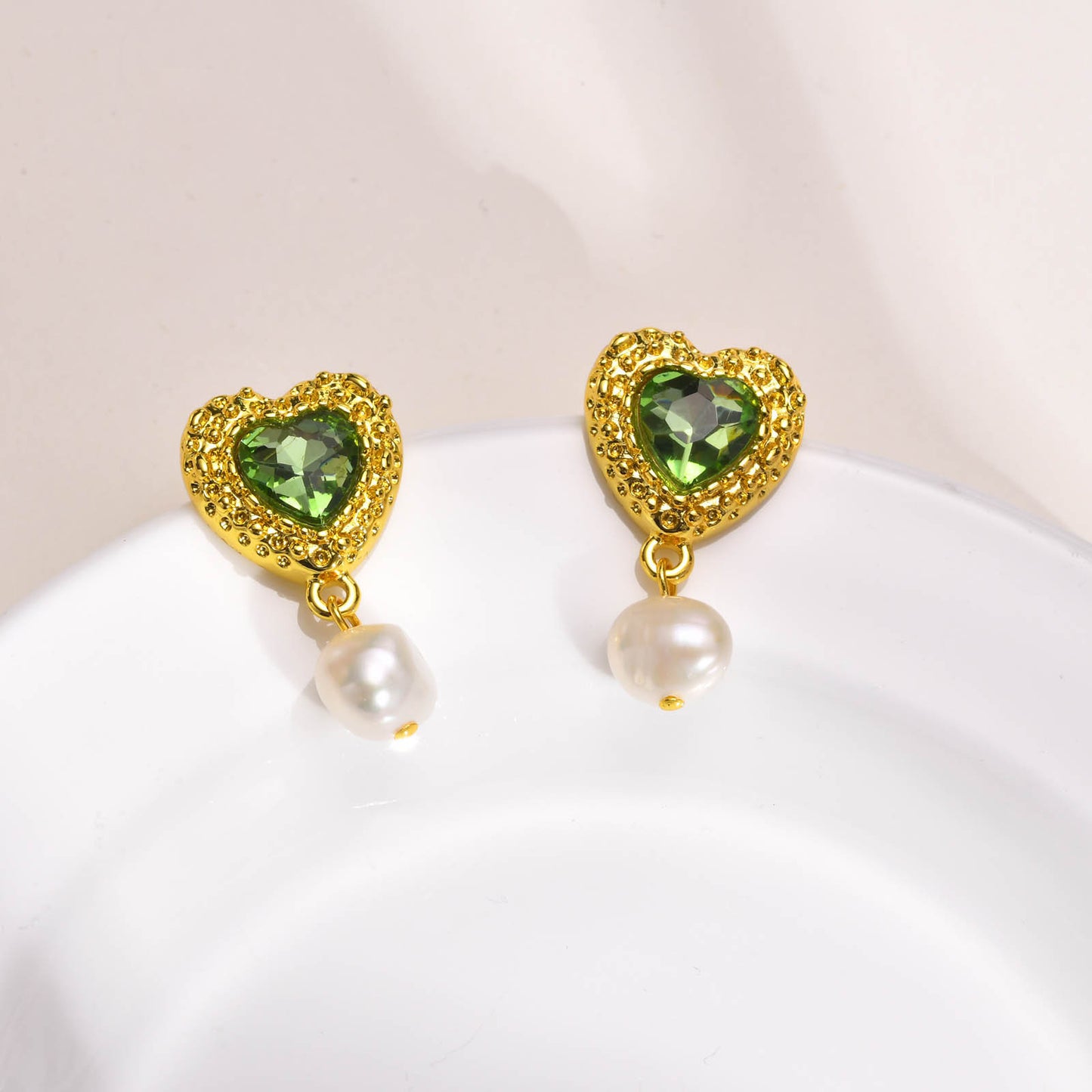 Earrings Heart-Shaped Green Zircon Love Purple Zircon Style