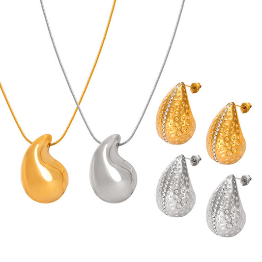 Elegant Titanium Jewelry Set with Zircon Drop Earrings and Pendant