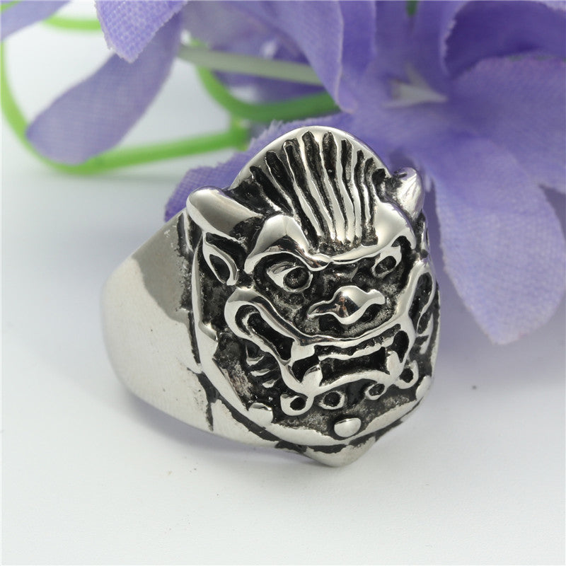 Titanium Steel Retro Animal Rings for Men - Lion and Unicorn Designs in Punk Style