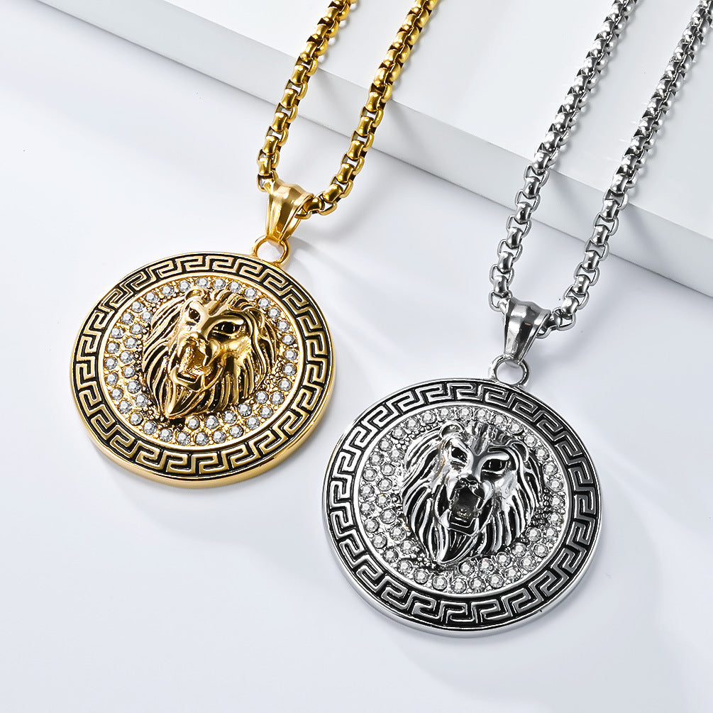 Planderful Domineering Lion Head Necklace Stainless Steel Gold Plated For Men Hip Hop Jewelry