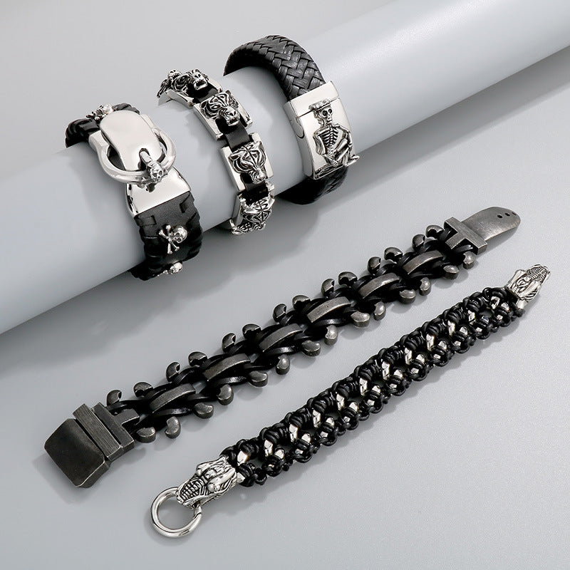 Halloween Skull – Tiger Head Faucet Stainless Steel Men's Wide Bracelet