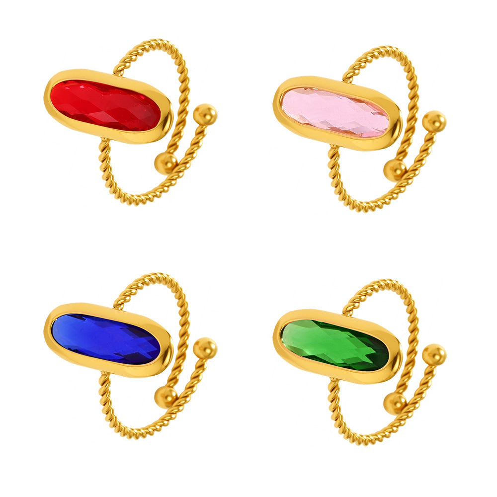 Planderful 18k Gold Stainless Steel Ring Women Czech Glass