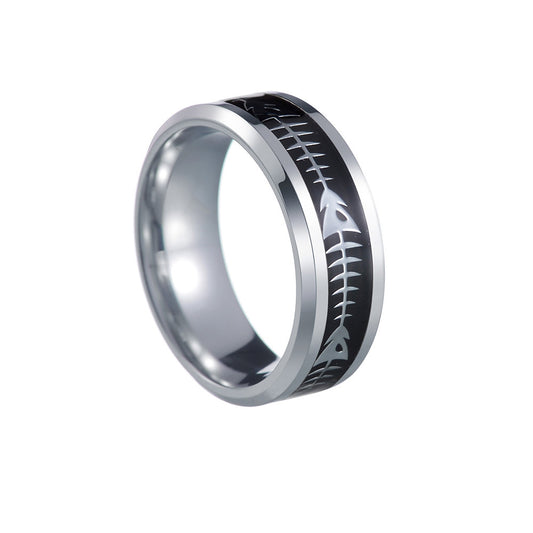 8MM Stainless Steel Fishbone Patch Ring - Men's Trendy Jewelry by Planderful