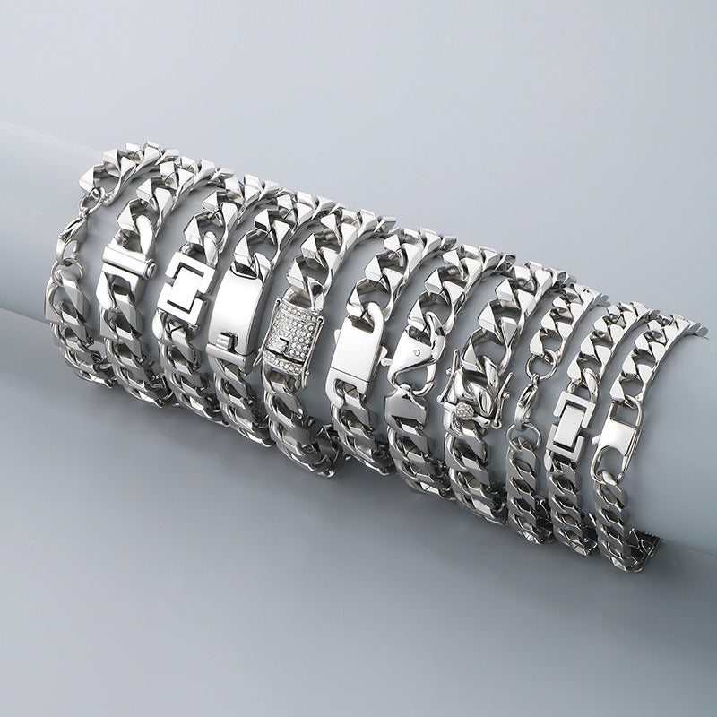 Hip-Hop Button Series – Woven Cuban Chain Dragon Head Buckle Titanium Bracelet