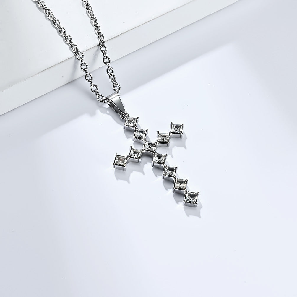 European And American Gender-Free Light Luxury Zircon Cross Necklace