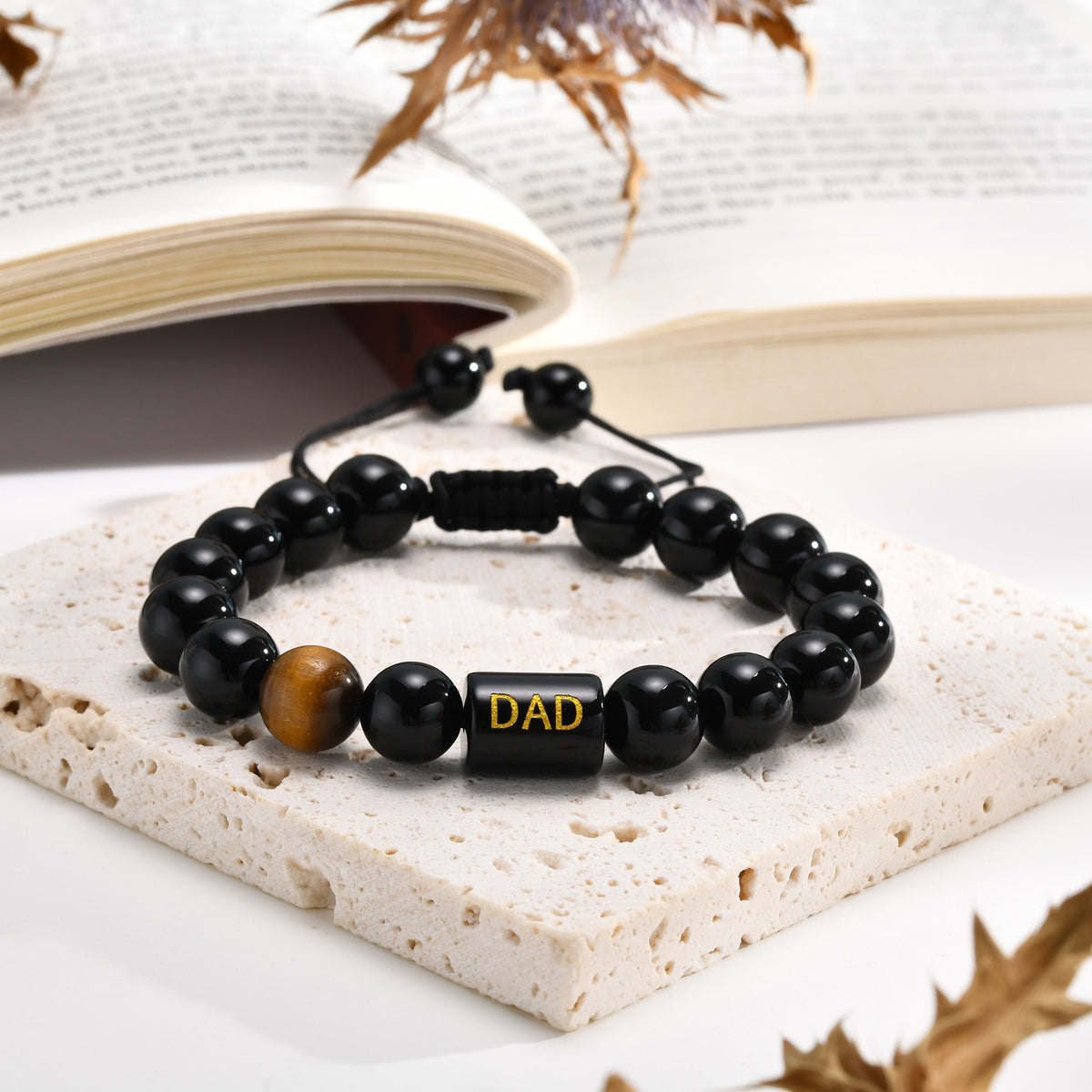 Tiger's Eye Braided Adjustable Black Stainless Steel Bracelet
