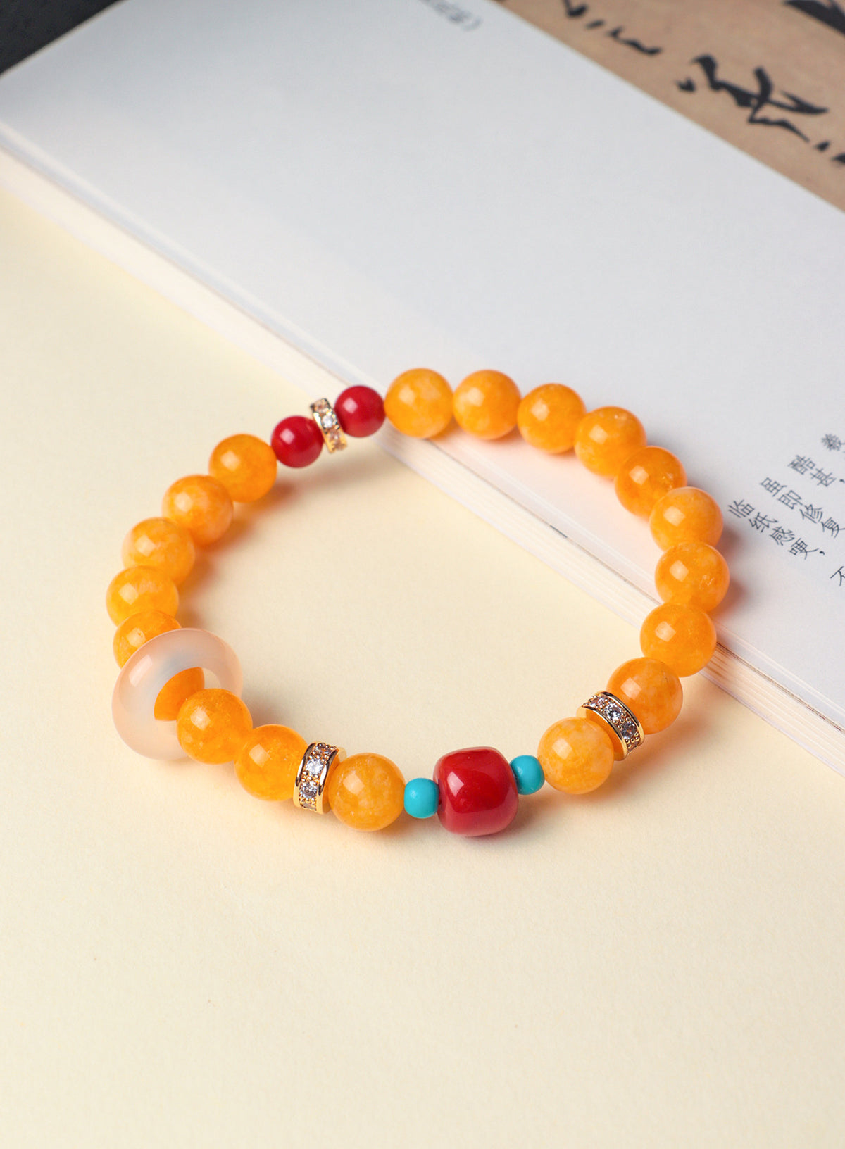 Red Agate & Yellow Chalcedony Fortune Lock Bracelet