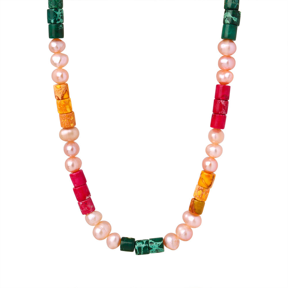Dopamine Deluxe Freshwater Pearl Necklace with Handmade Beaded European and American Flair