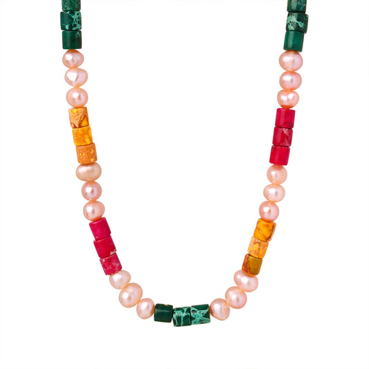 Dopamine Deluxe Freshwater Pearl Necklace with Handmade Beaded European and American Flair