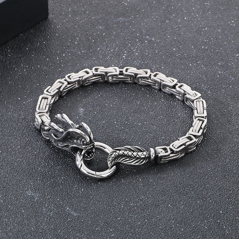 Planderful Zodiac Bracelet for Men Steel Dragon Emperor Chain