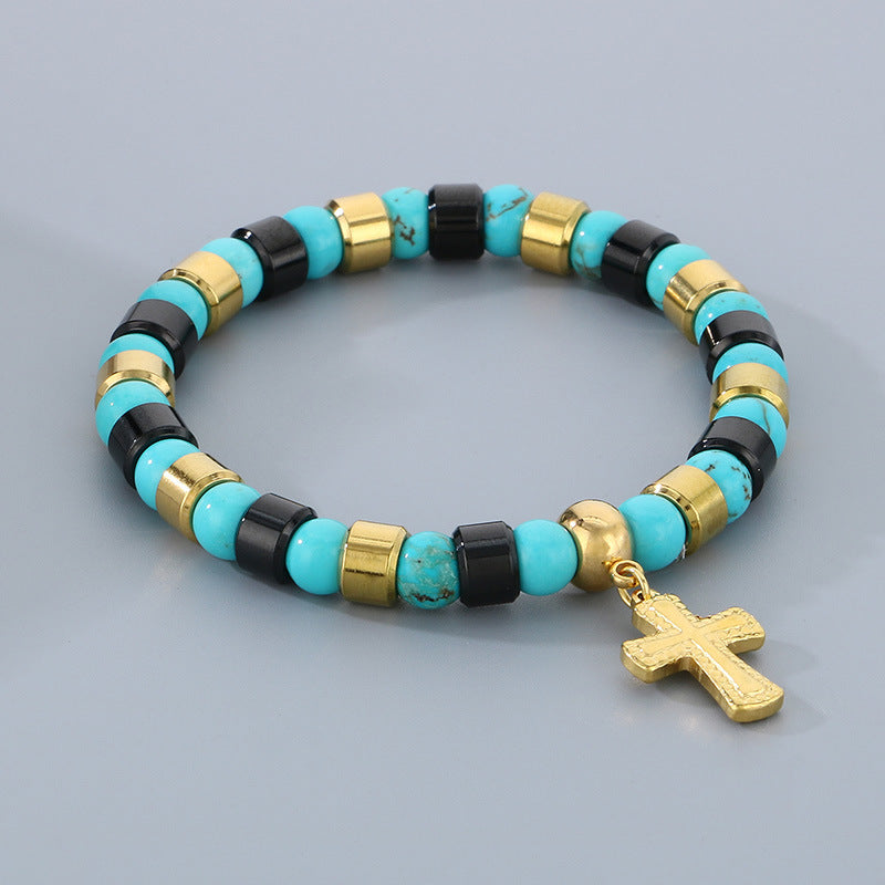Planderful Turquoise Bohemian Beaded Unisex Cross Bracelet