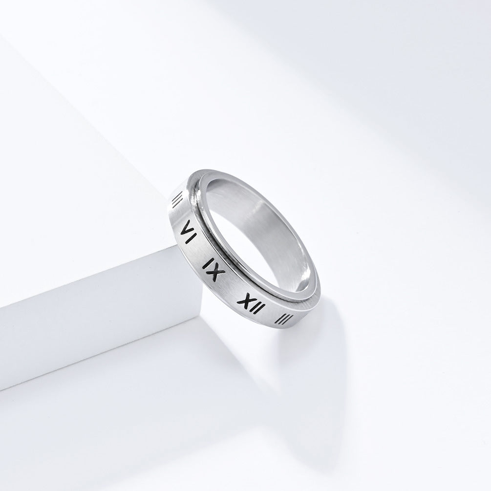 Cross-Border Roman Numerals Titanium Steel Ring for Women and Men