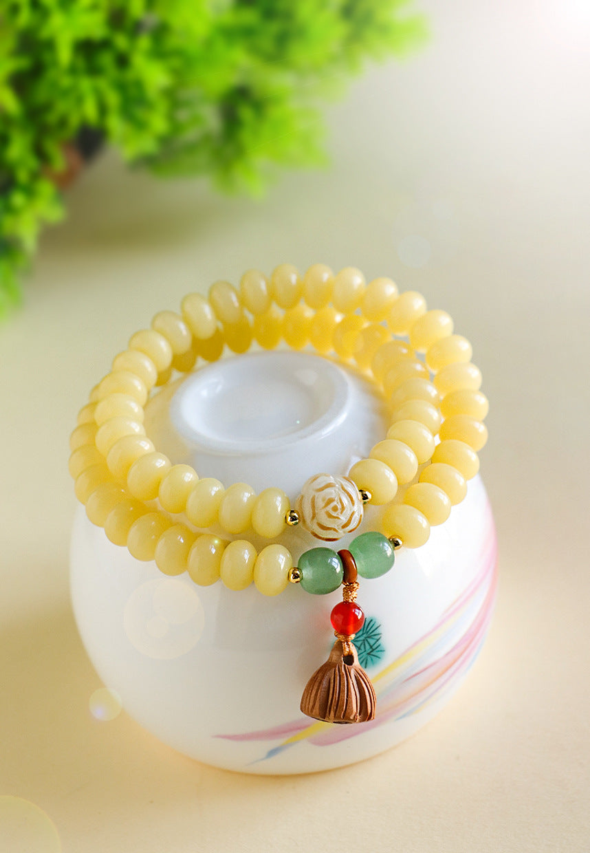 Planderful Fortune's Favor Bracelet – Elegant White Jade and Bodhi Beads