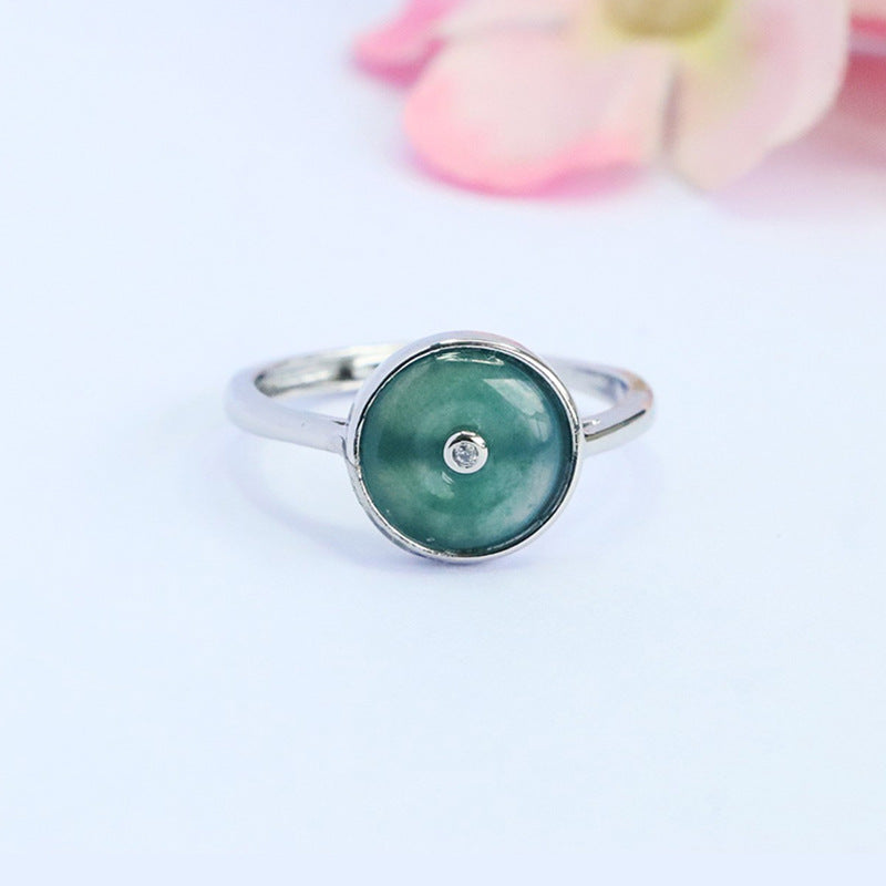 Blue Water Jadeite Peace Buckle 9 mm Ring