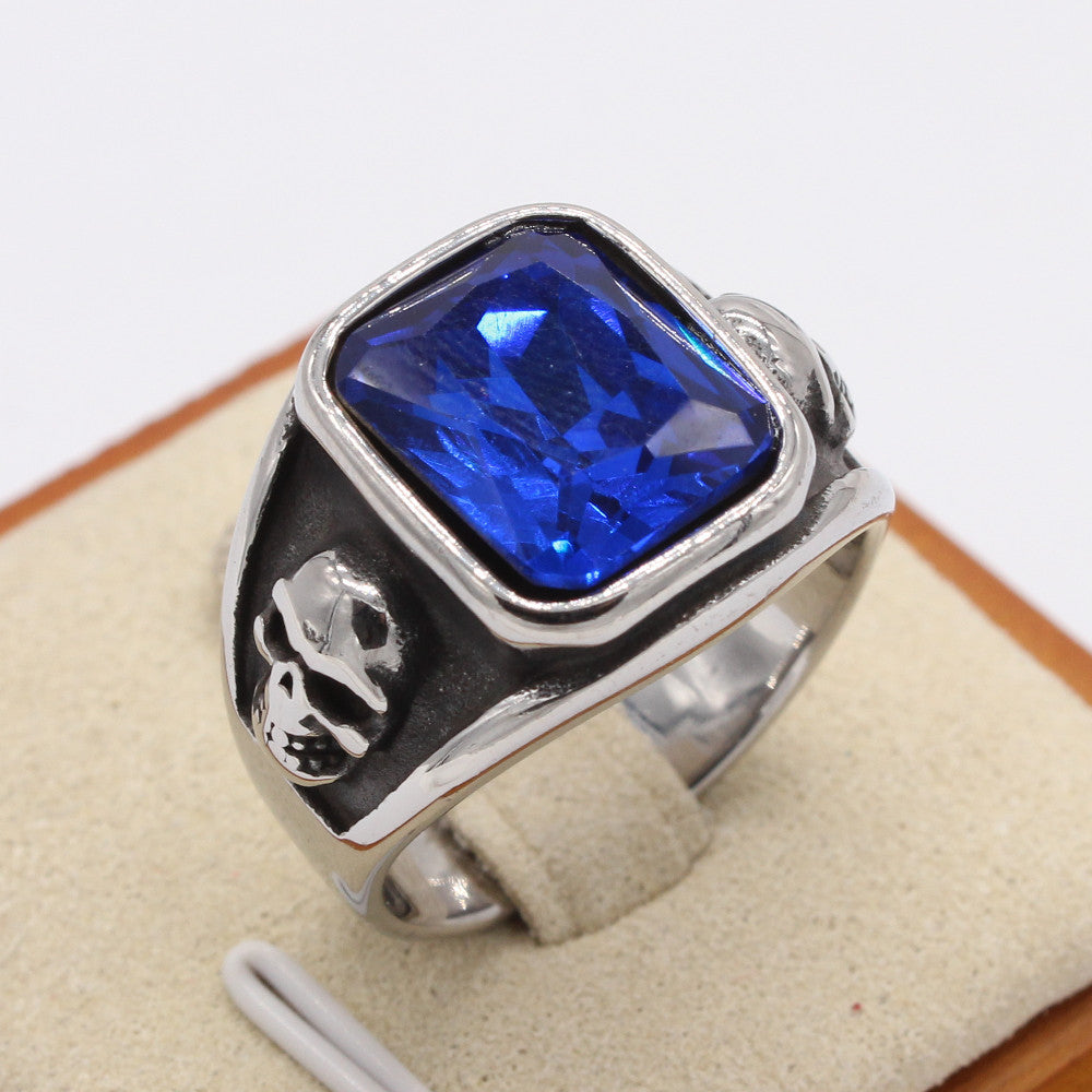Black Gemstone Skull Titanium Steel Ring