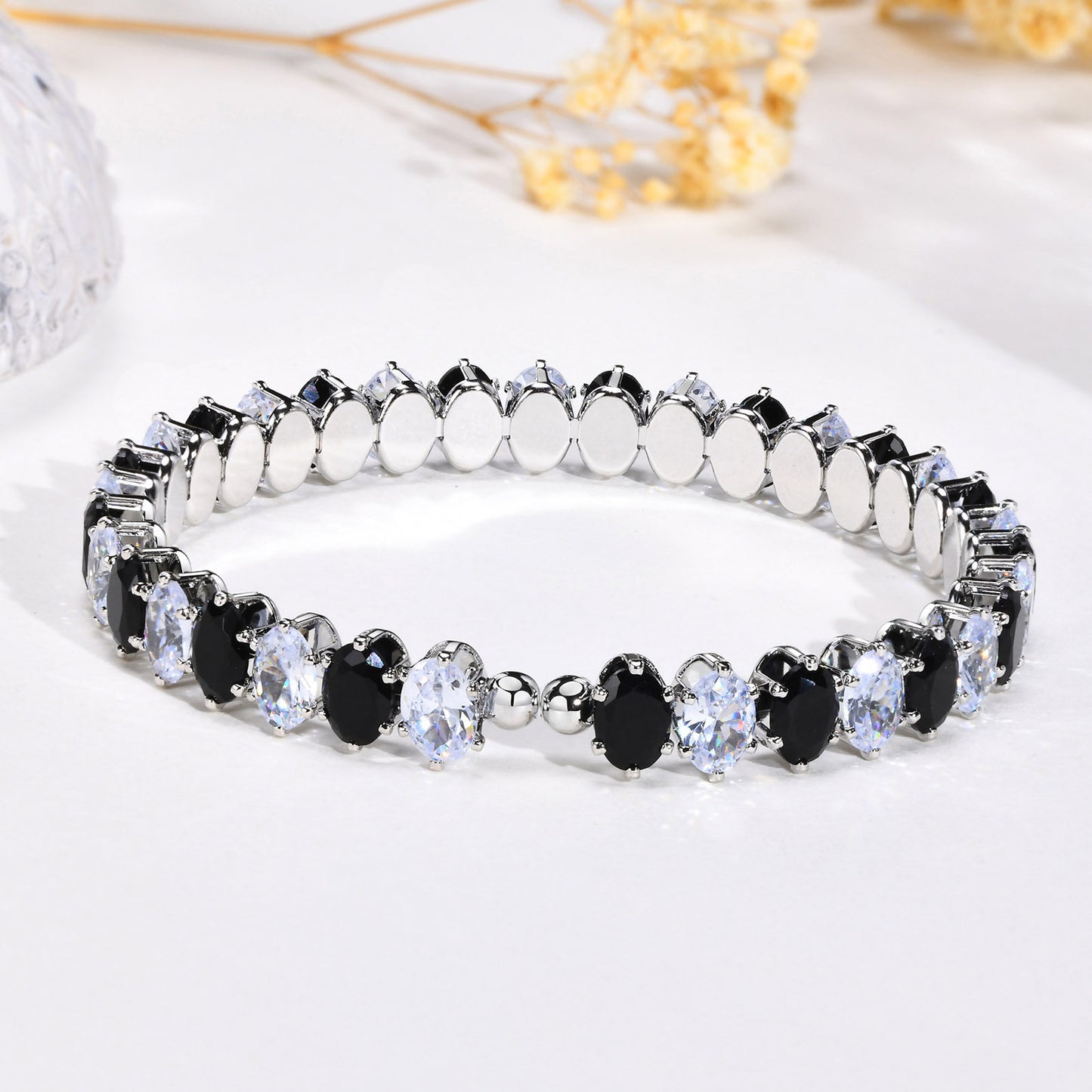 Openable Bracelet Female Gold Copper Colored Oval Zircon Jewelry Wholesale