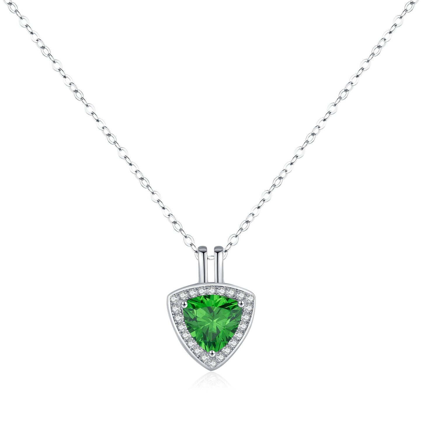 Planderful Collection S925 Sterling Silver French Vintage Delicate Emerald Color Zircon Geometric Pendant Necklace Female – Elegant and Timeless Design